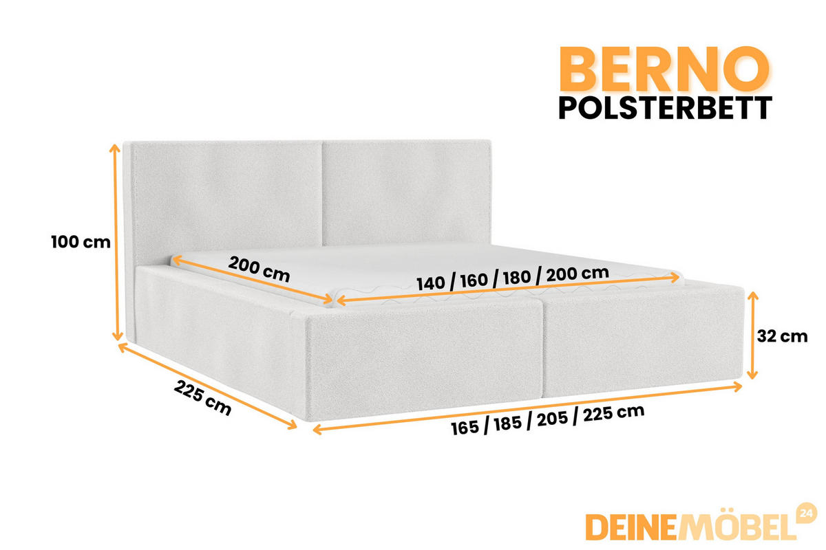 POLSTERBETT BERNO 200/200 in Boucle Weiß - Weiß, Holz/Holzwerkstoff (200/200cm) - Deine Möbel 24