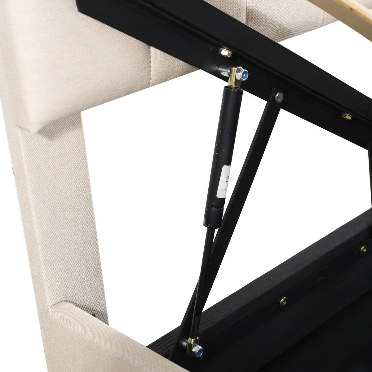 POLSTERBETT aus Leinen 90x200 cm in Beige mit hydraulischem Stauraum - Beige, Textil (90/200cm) - Modfu