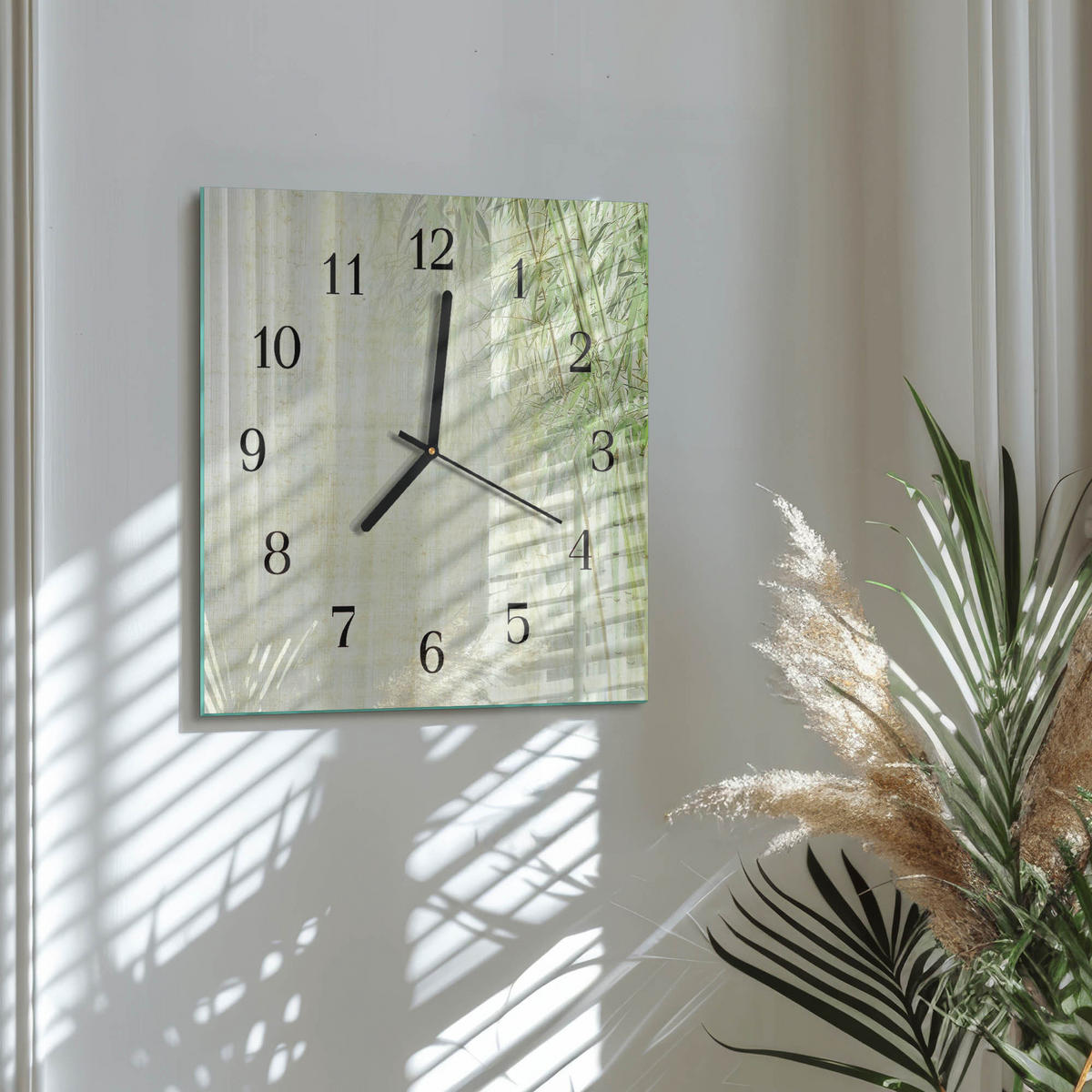WANDUHR 30x30 cm - Bambuspflanze - Grün, Glas (30/30/0.4cm) - TULUP