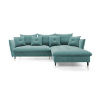 ECKSOFA GLAM mit Schlaffunktion, Ottomane & goldenen Füßen – Samtsofa im Glamour-Stil mit Zierkissen, 258x167x91 cm, rechte, münze​ - Hellgrün, Holz/Textil (258/167cm) - DomoHome