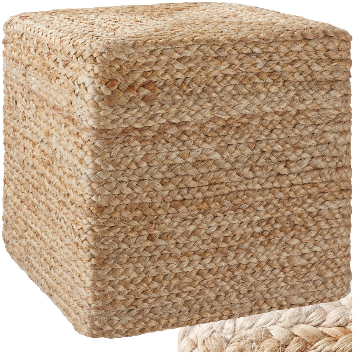 HANDGEFERTIGTER POUF Banno Cube,40 x 40 x 41 cm, Belastbarkeit 150 kg,beige - Beige, Textil (40/41/40cm) - tectake