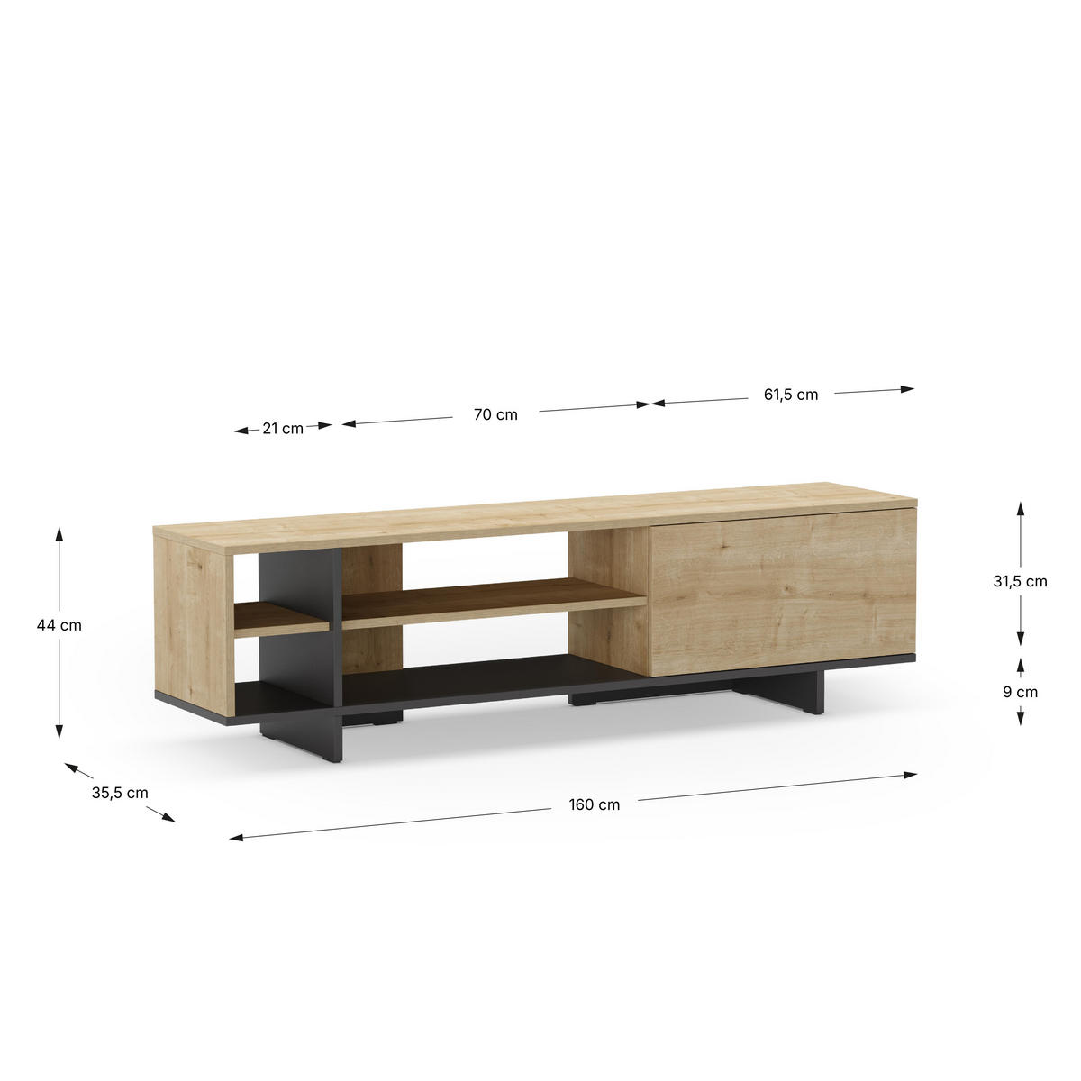 TV-STÄNDER Cequoia Schwarz 160/35.6/44 cm - Schwarz, Holz (35.6/44/160cm)