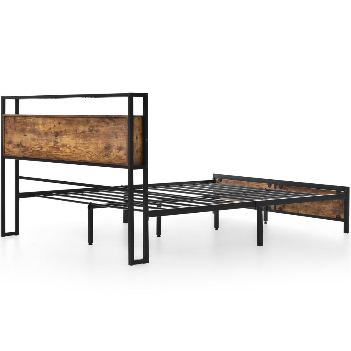 BETT 140/200 cm mit Stauraum und Holzmaserung - Naturfarben, Metall (140/200cm) - OKWISH