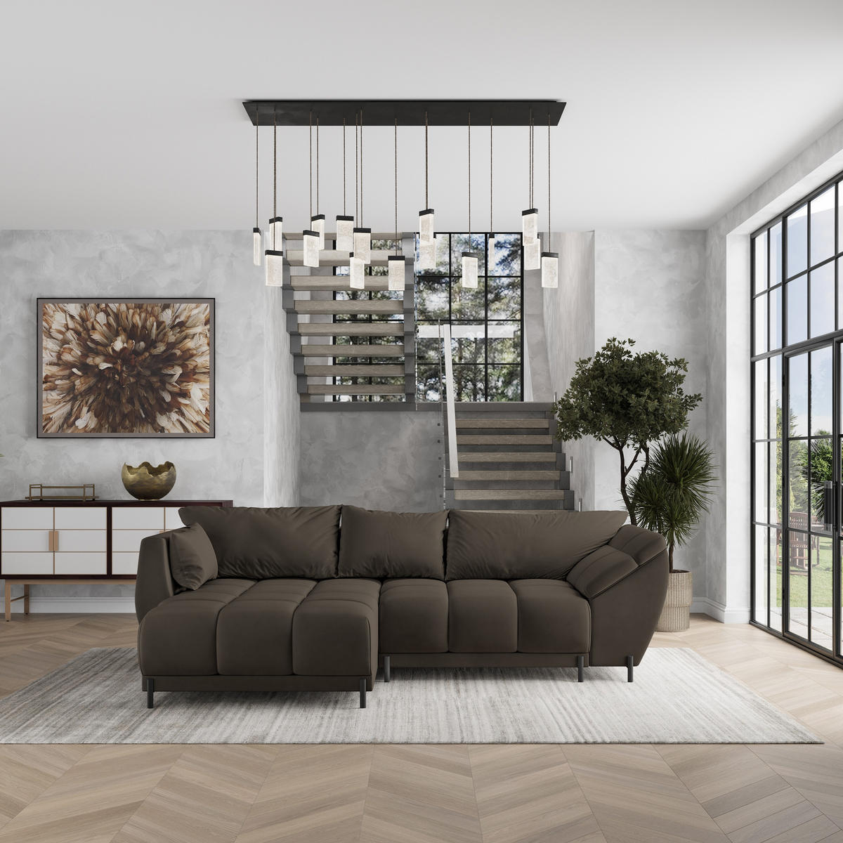 ROHOVÁ SEDAČKA VESTANO hnědá - černá/hnědá, kov/dřevo (287/182cm) - MASSENO