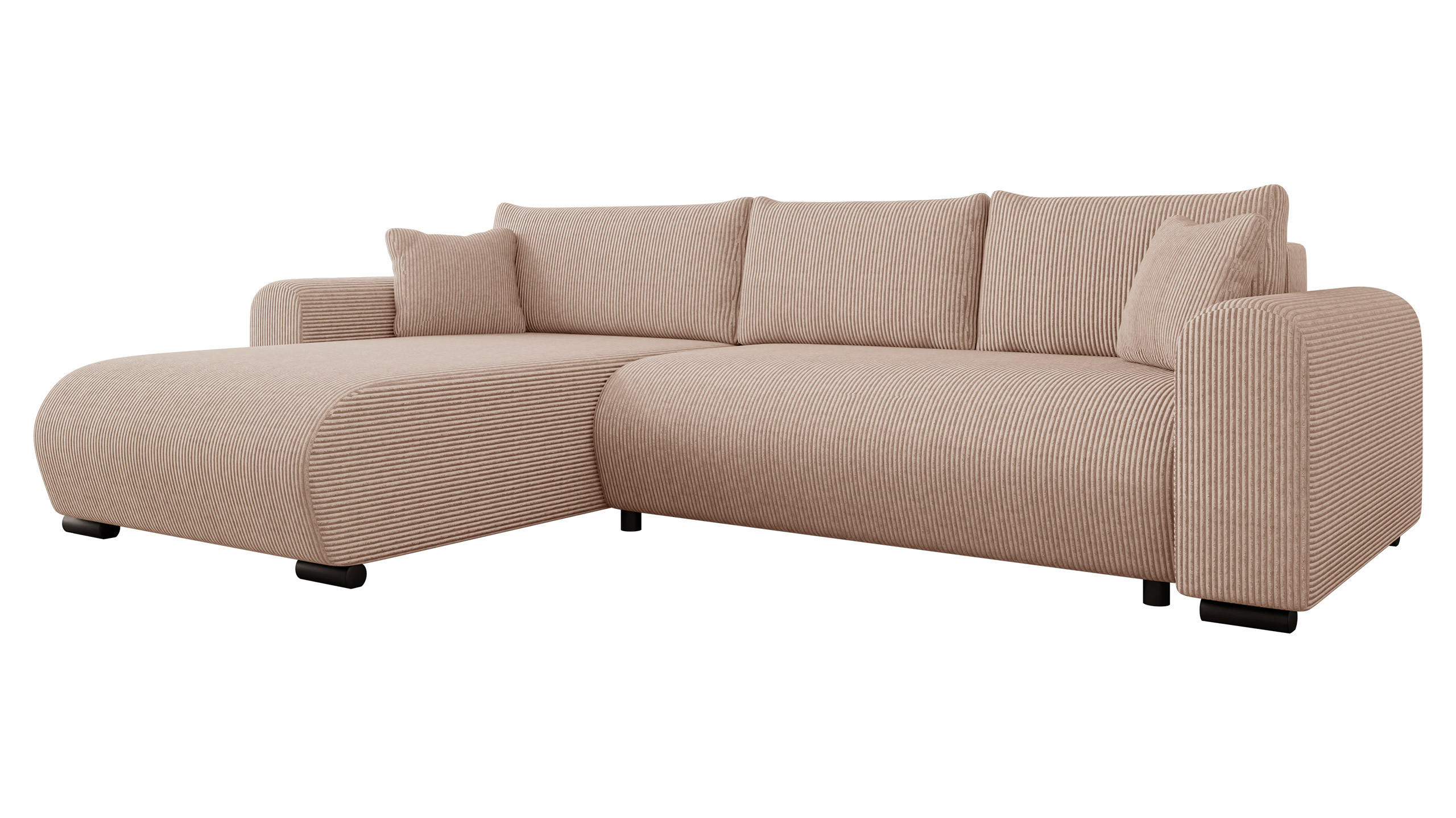 ECKSOFA Merkos Cord - Hellrosa/Schwarz, Holz/Textil (285/188cm) - MIRJAN24