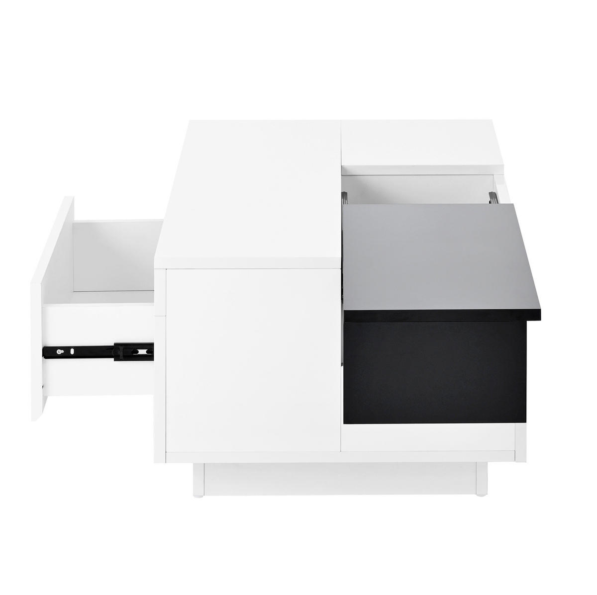 COUCHTISCH aus MDF 80x50x35,5 cm Schwarz/Weiß mit LED-Beleuchtung, ausziehbarer Tischplatte und Schublade - Weiß, Holzwerkstoff (50/80/35.5cm) - IVMEU