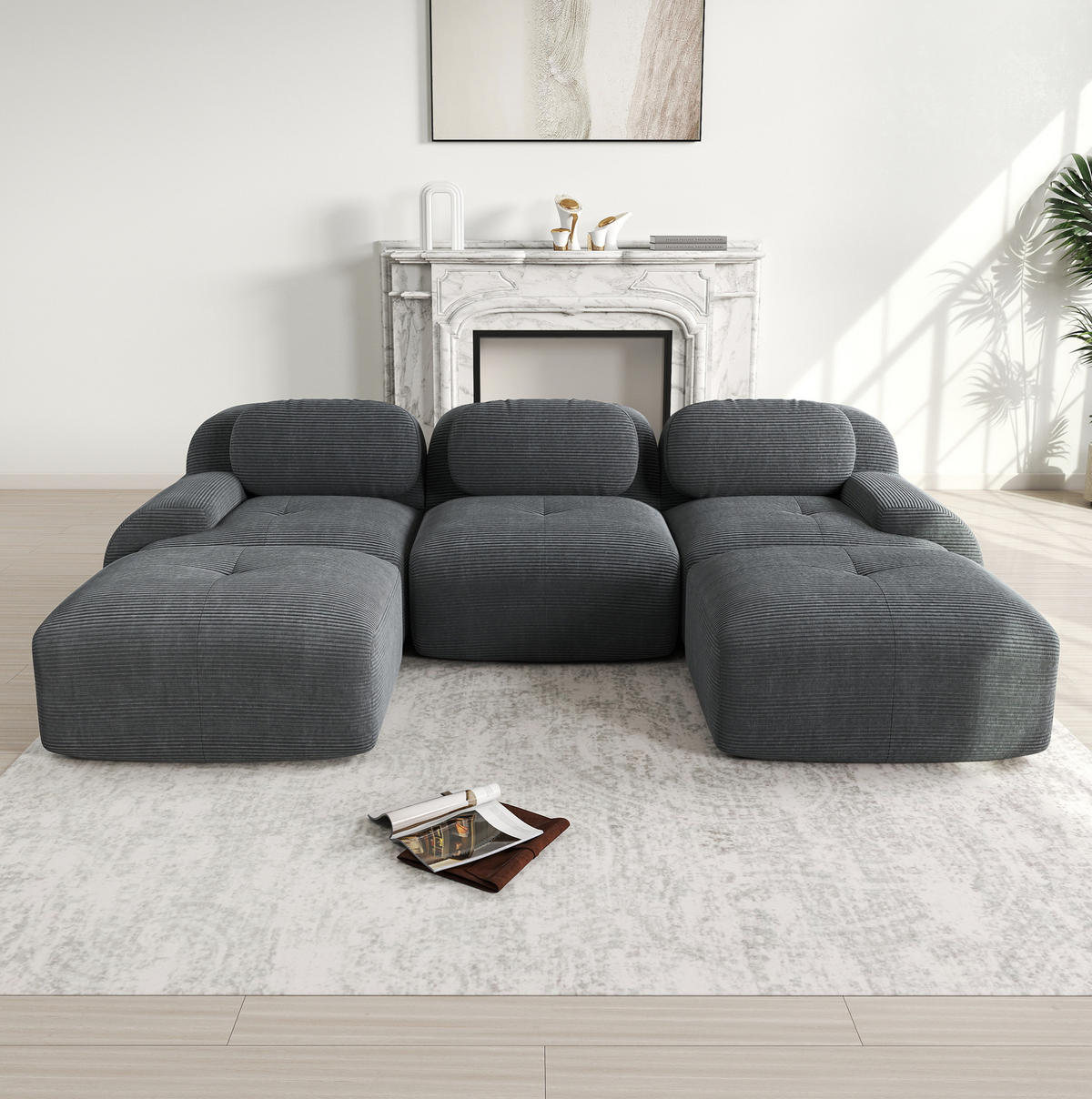 ECKSOFA modular rahmenlos Cordstoff Grey 4-tlg. - Grau, Kunststoff (178/75/298.2cm) - Meubliv
