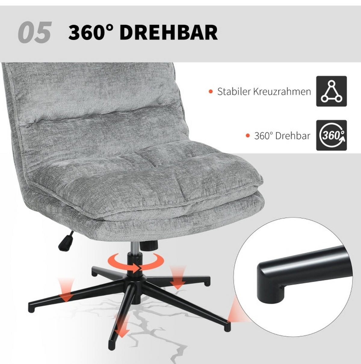 BÜROSTUHL in Grau 63,5x81x102 cm, drehbar und höhenverstellbar, mit Kippfunktion - Grau, Textil (81/102/63.5cm) - IVMEU