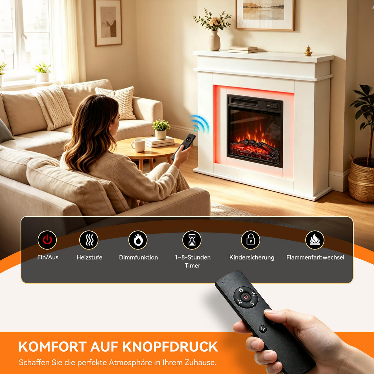 ELEKTROKAMIN mit Schrank 18-Zoll, 900/1800 W - Weiß, Holzwerkstoff (35/89/101cm)