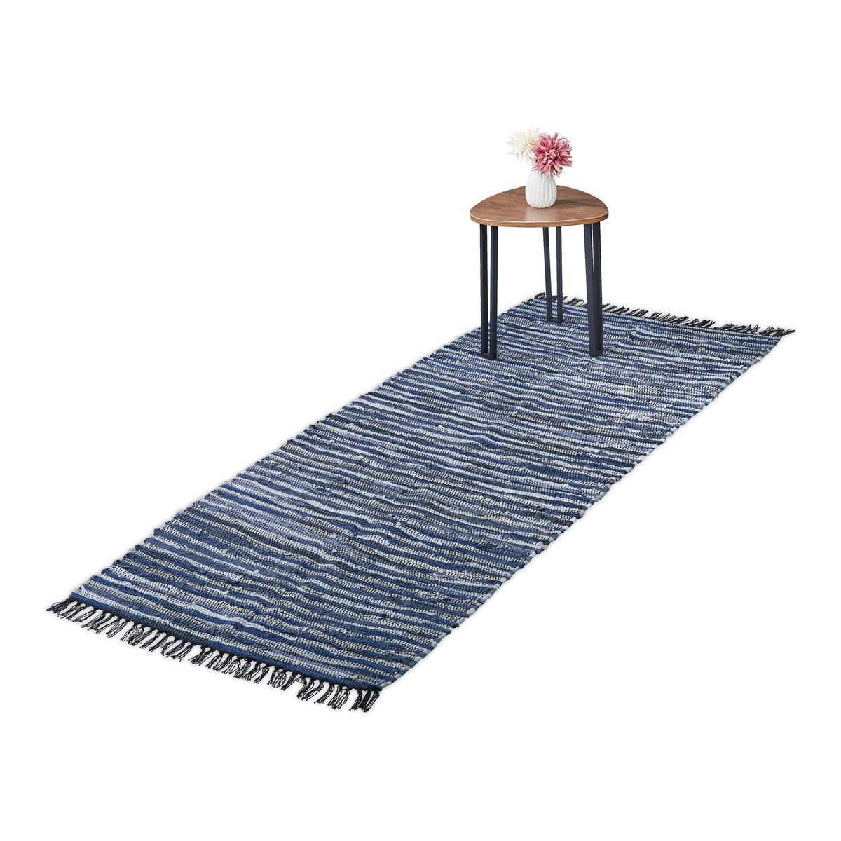 FLICKENTEPPICH - Blau, Leder/Textil (200/80cm) - Relaxdays