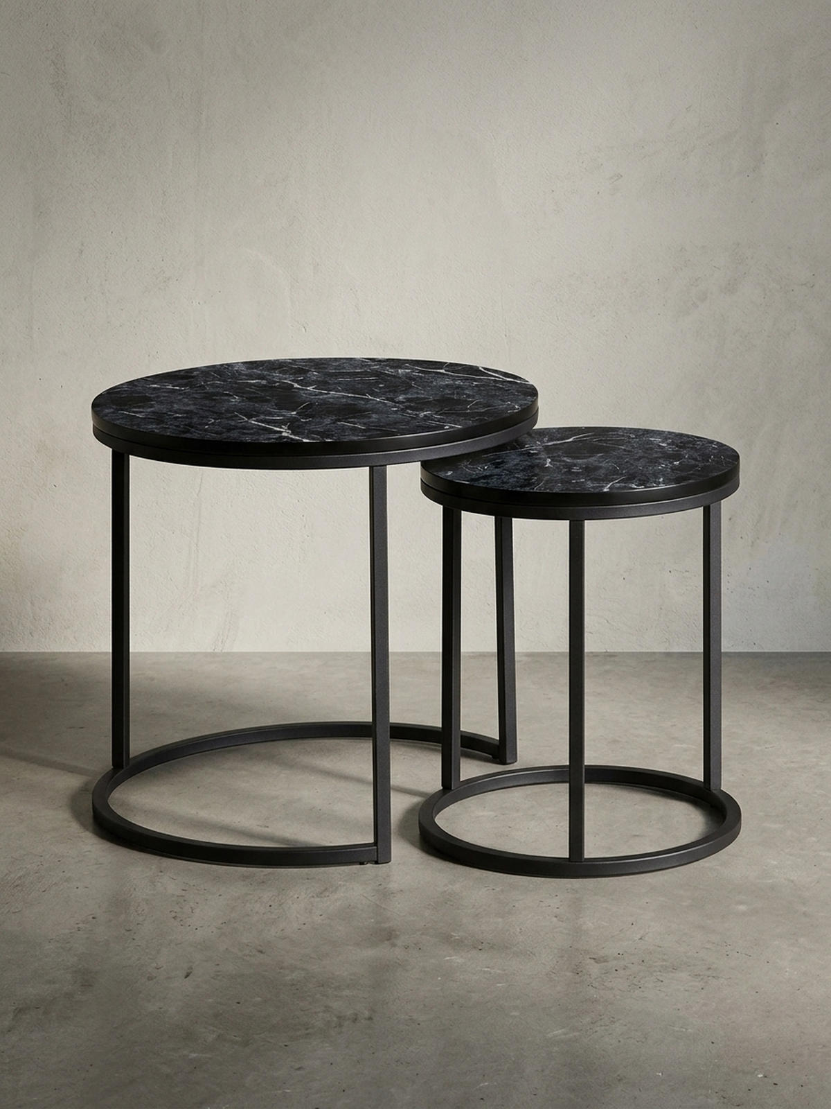 BEISTELLTISCH 2er Set Marmoroptik Metall Modern, Schwarz 50x50x45 cm - Schwarz, Holz/Metall (50/50/45cm) - KADIMA DESIGN
