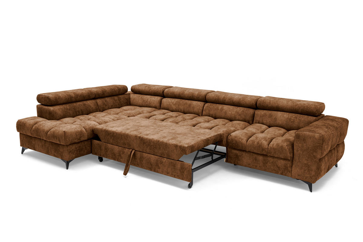 ECKSOFA Pudding Maxi mit Schlaffunktion und Bettkasten - Hellbraun, Textil (350/203cm) - Muffo