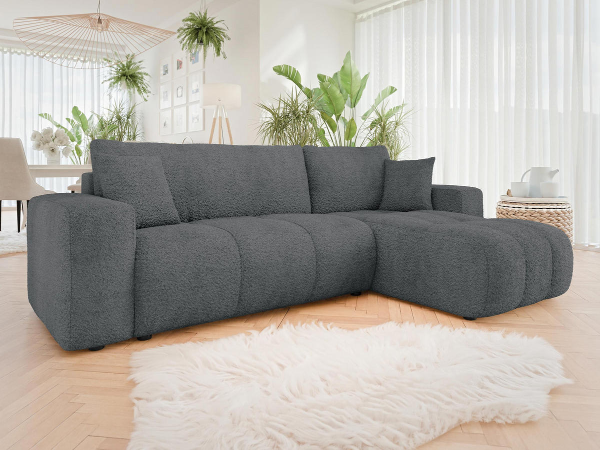 ECKSOFA Furyn Boucle - Dunkelgrau/Schwarz, Holzwerkstoff/Kunststoff (244/145cm) - MIRJAN24