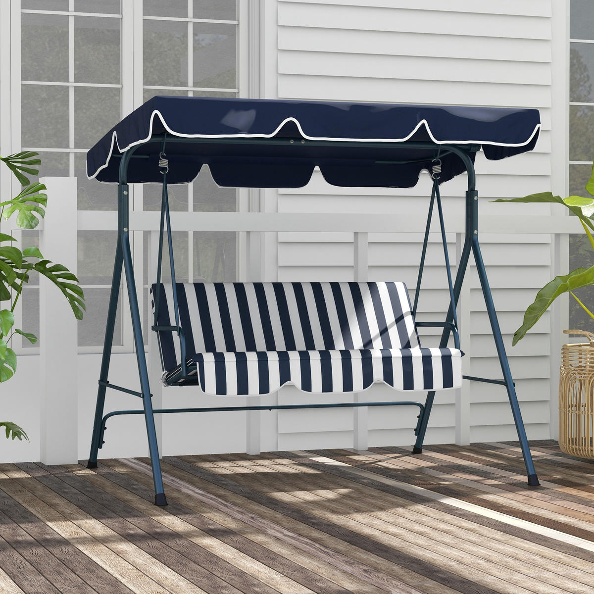 GARTENSCHAUKEL Blau Schwarz 3-Sitzer - Blau, Metall (172/153/110cm) - PANGIVO