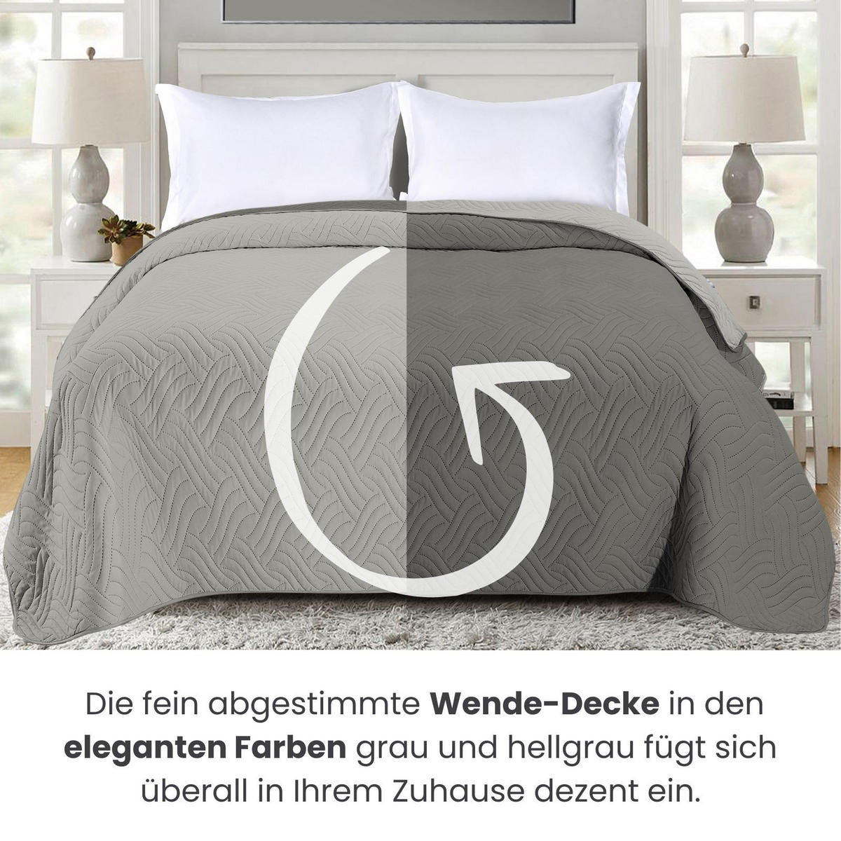 TAGESDECKE Wende-Design grau 220/240 cm Duo-Color - Grau, Textil (220/240cm) - wometo