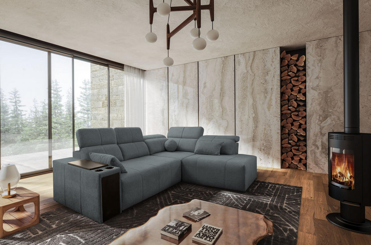 ECKSOFA Mindy VII mit Schlaffunktion und verstellbarer Rückenlehne, Stoff Verita Dunkelgrau Rechts - Dunkelgrau, Holz/Textil (288/230cm) - Kaiser Möbel