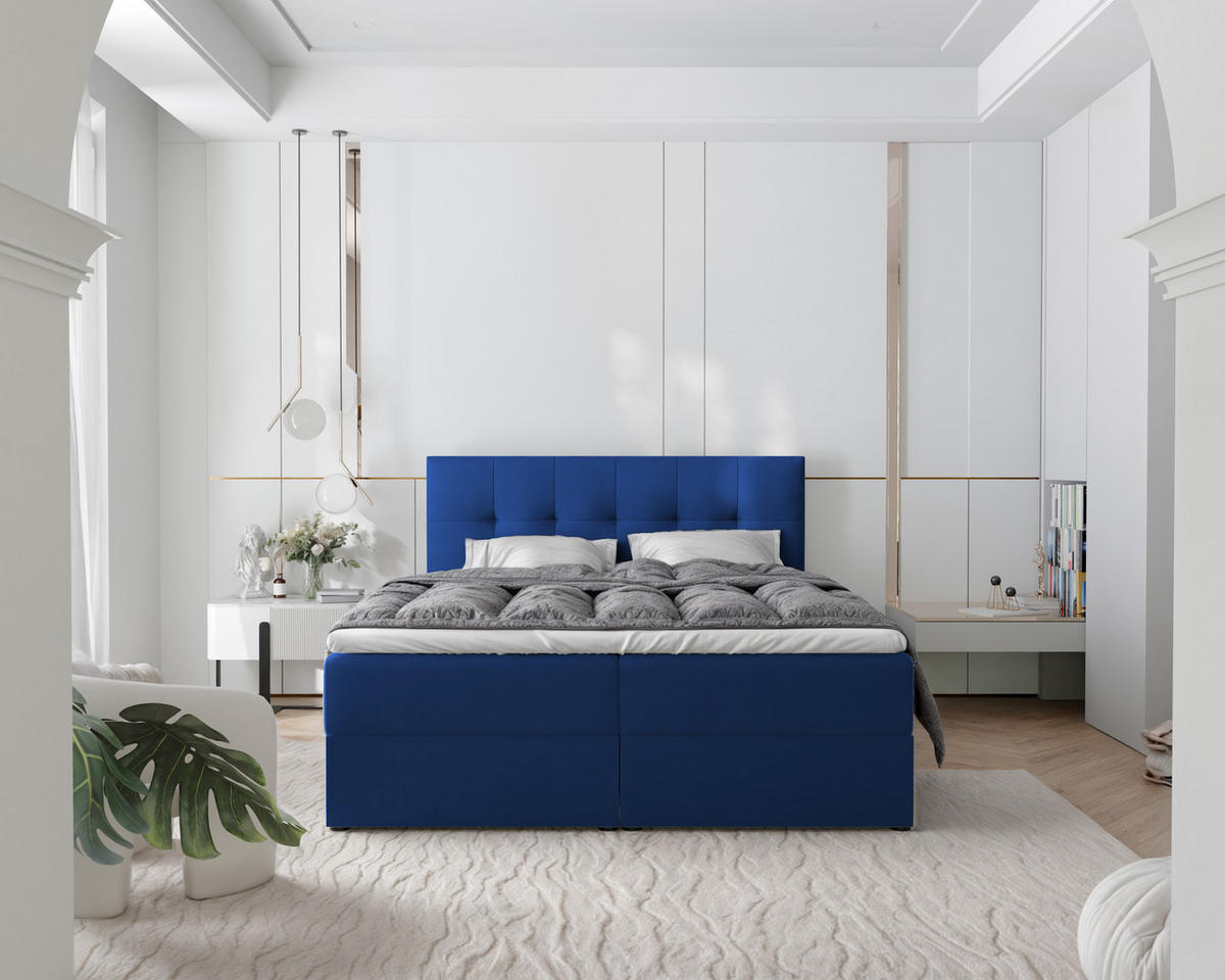 BOXBETT RENZO 200/200 cm mit Matratze und Topper, Dunkelblau - Dunkelblau, Holzwerkstoff/Textil (200/200cm) - Idohome