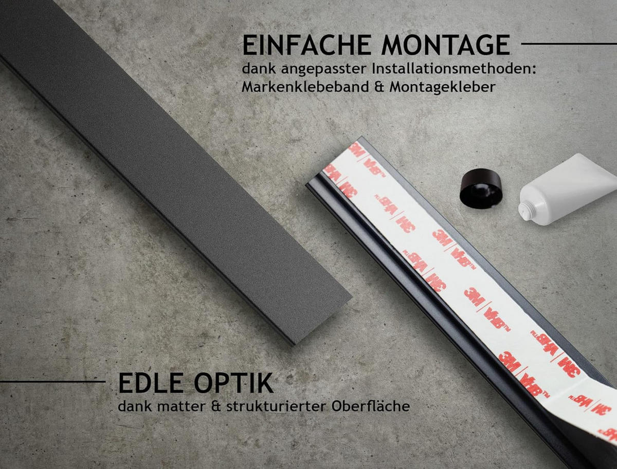 HAKENLEISTE KÜCHE SELBSTKLEBEND Matt Schwarz ohne Bohren - Schwarz, Metall (40/3/1cm) - Designfabrik Hamburg