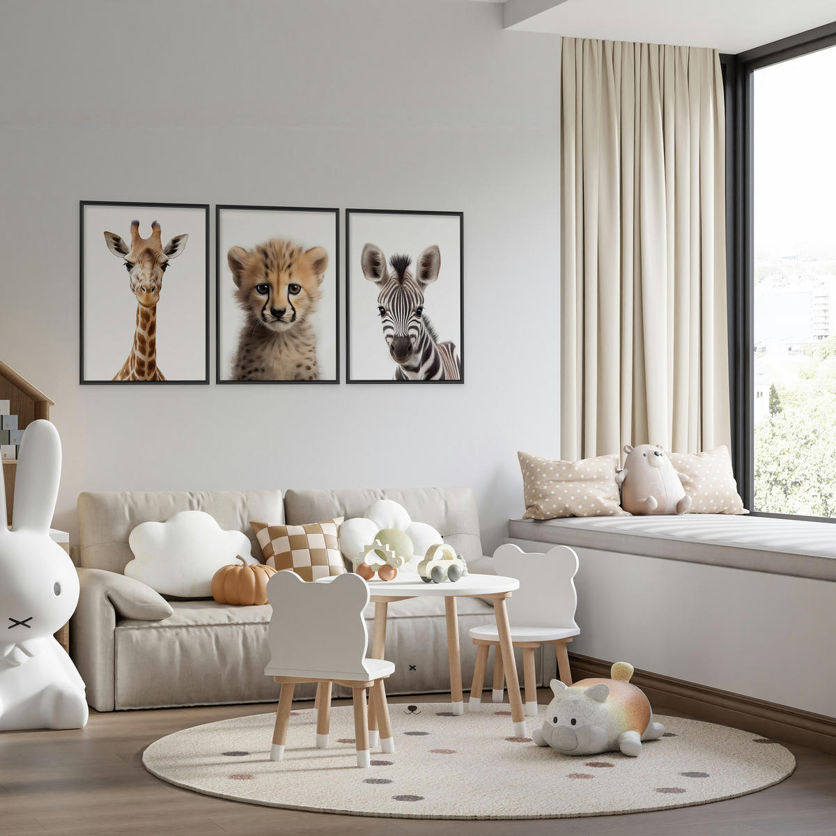 POSTER SET ohne Rahmen für Kinderzimmer WILDTIERE Giraffe Gepard Zebra A4 21x30cm - Gelb/Schwarz, Papier (21/30/1cm) - Muralo