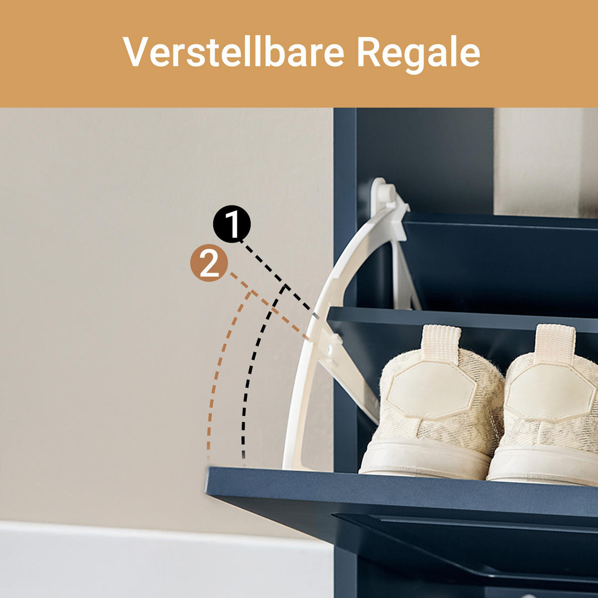 SCHUHKIPPER Blau, Schuhschrank mit 4 Klappen - Blau, Holzwerkstoff (104/83/24cm) - SoBuy