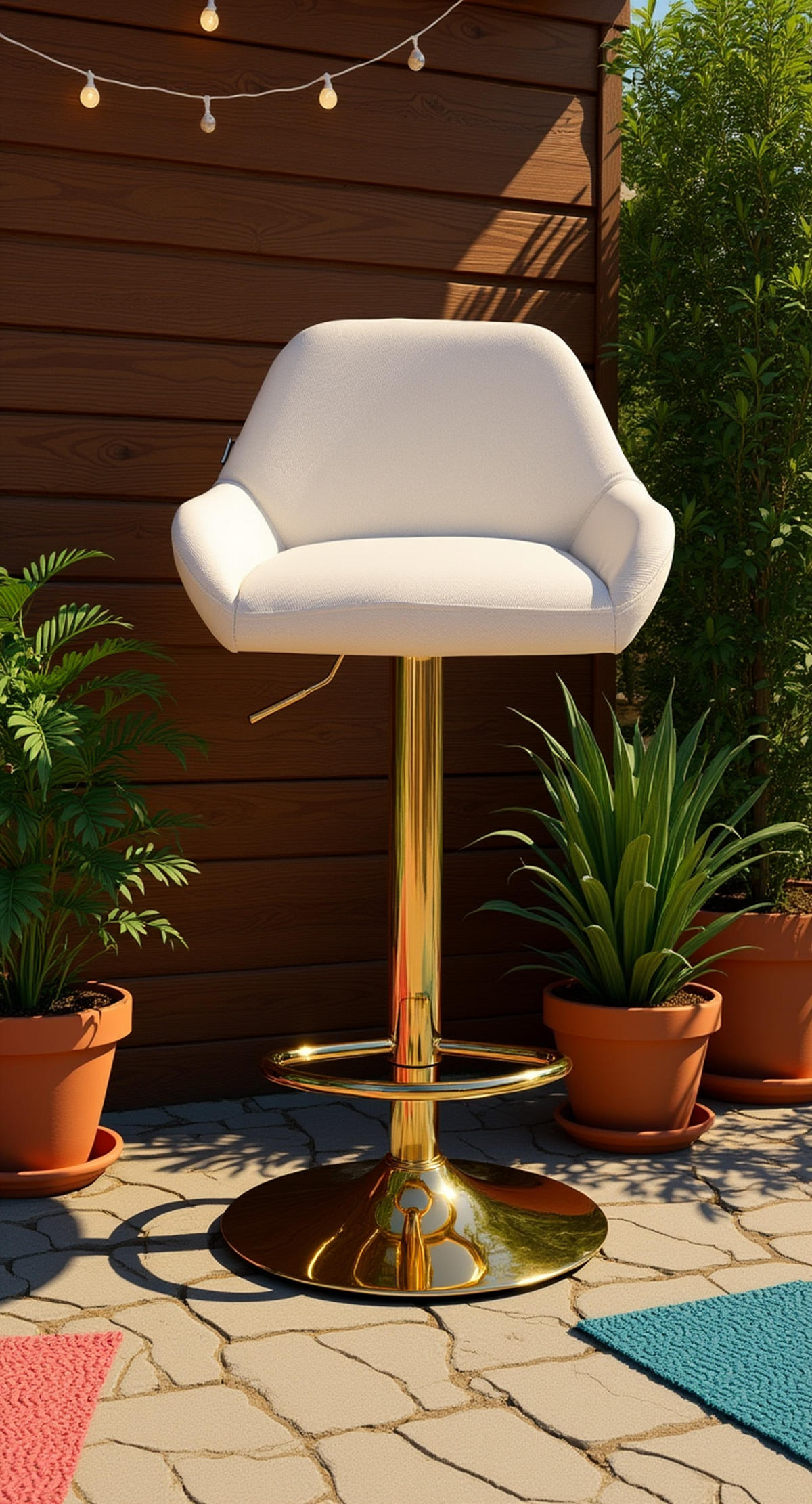 BARHOCKER 2er Set Prag Gold Stoff creme - Goldfarben/Creme, Textil/Metall (51/109/52cm) - TPFLiving
