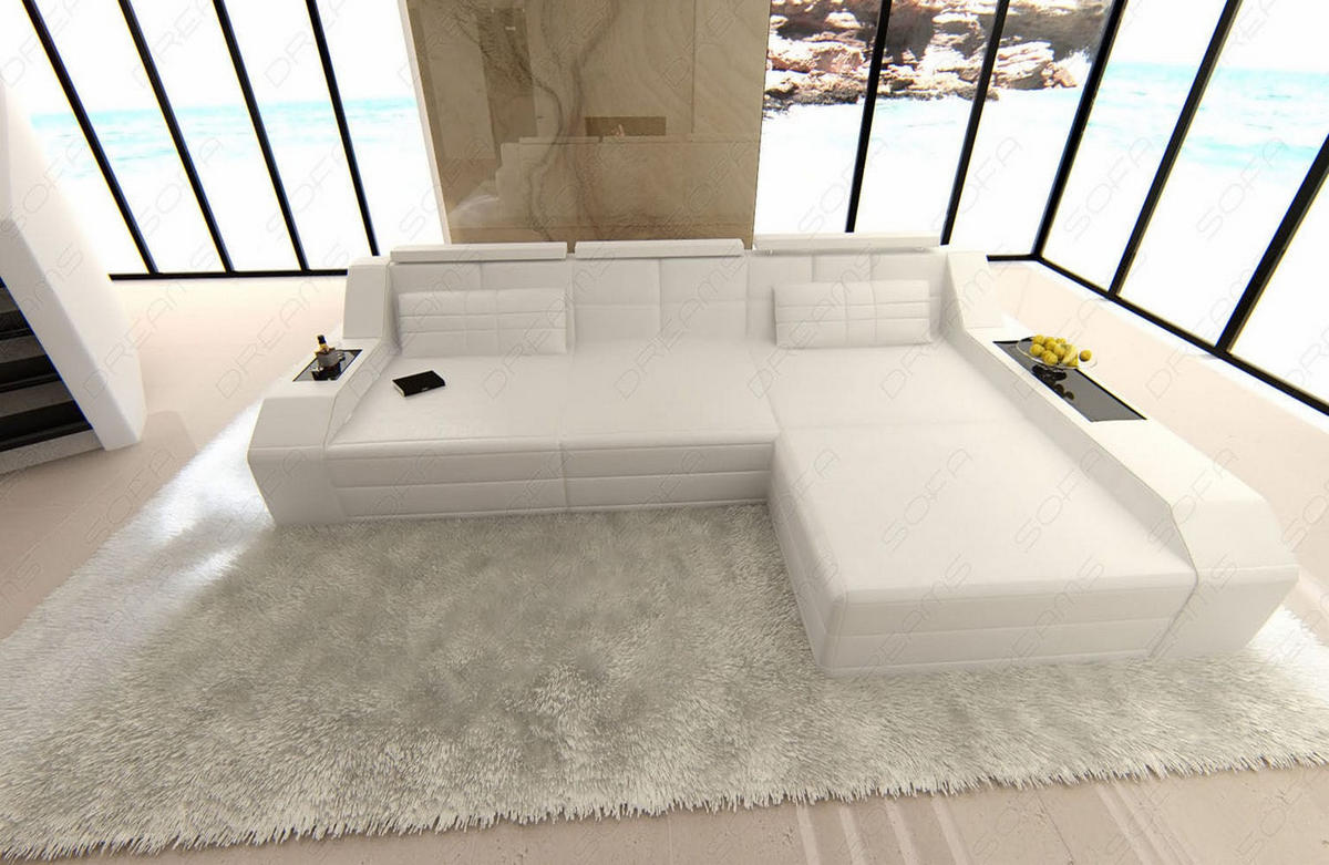 COUCH Arezzo L Weiß Echtleder - Weiß, Leder (308/194cm)