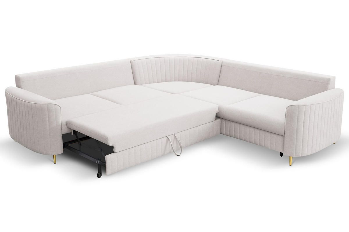 ECKSOFA VELA L-S Beige Velours-Stoff mit Schlaffunktion - Beige, Holz (251/251cm) - MASSENO