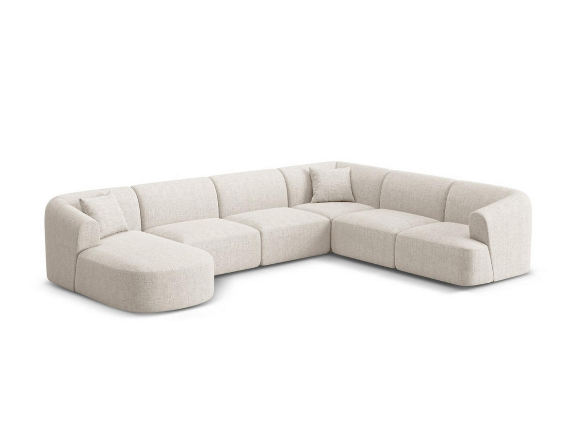 MODULARES-PANORAMASOFA rechts Campi aus strukturiertem Stoff leichtes beige 7 Sitzplätze - Creme, Textil (255/70/330cm) - Cosmopolitan Design