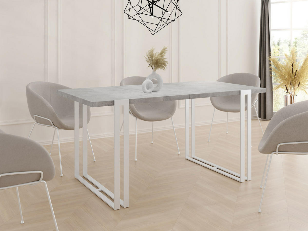 ESSTISCH Lilo rechteckig ausziehbar, Grauer Beton 120-220/80/76 cm - Hellgrau/Weiß, Holzwerkstoff/Metall (120/80/76cm) - WFL GROUP