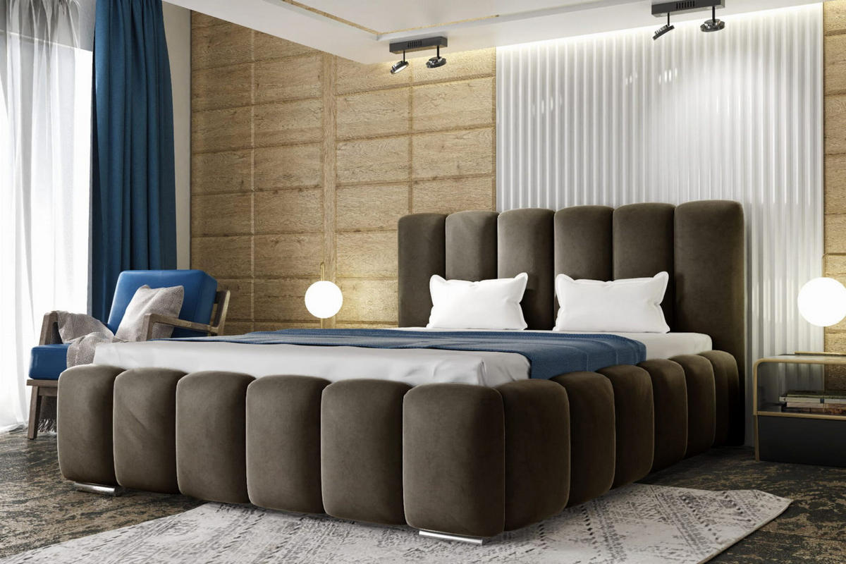 POLSTERBETT BARON mit Kopfteil, 140 x 200 cm, Doppelbett mit Bettkasten und Lattenrost aus Velourstoff, Velourstoff, Frabe: Braun - Braun, Holz/Kunststoff (140/200cm) - Agmat-Furniture