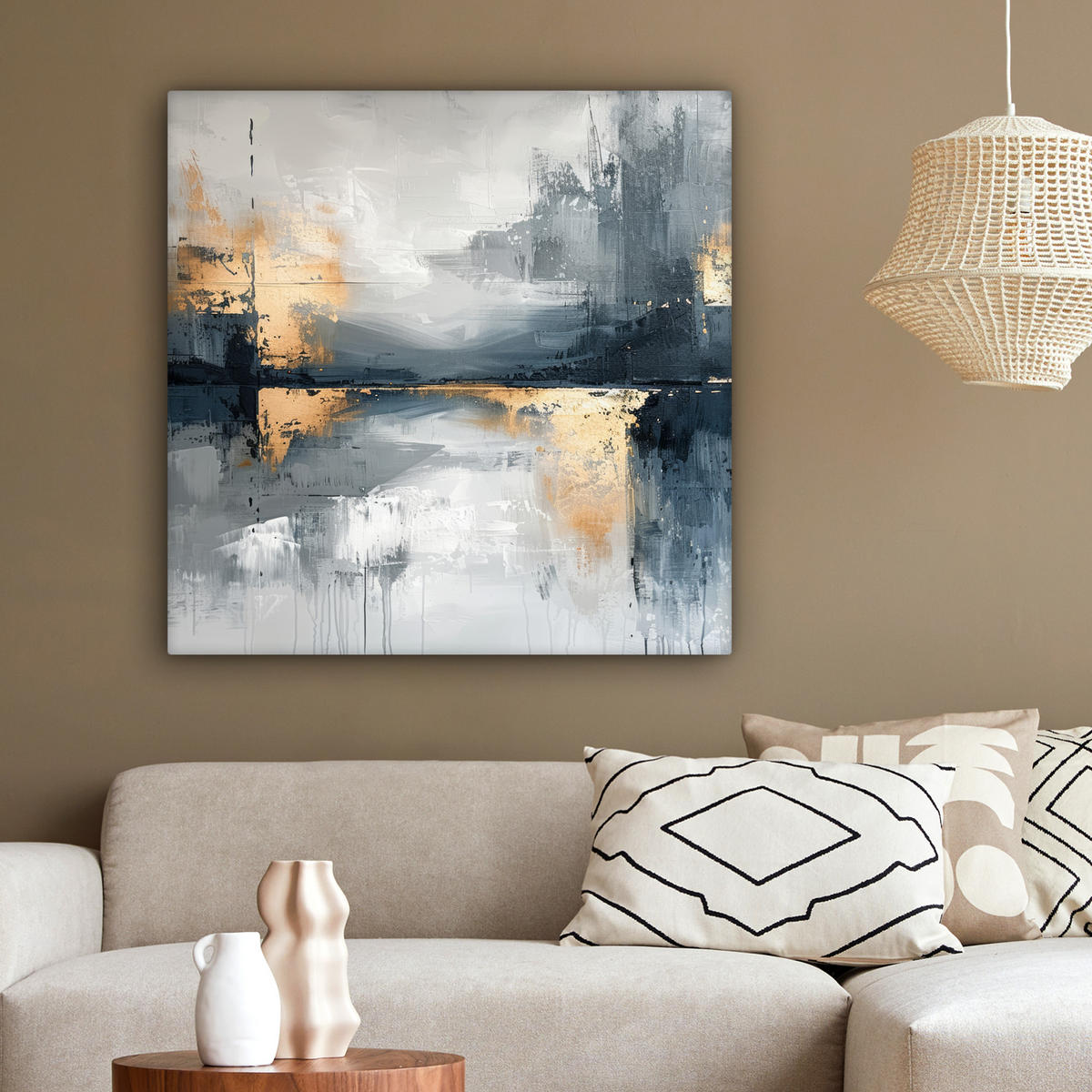 LEINWANDBILD Kunst - Grau - Gold - Abstrakt 90x90 cm - Dunkelgrau, Textil (90/90cm) - MuchoWow