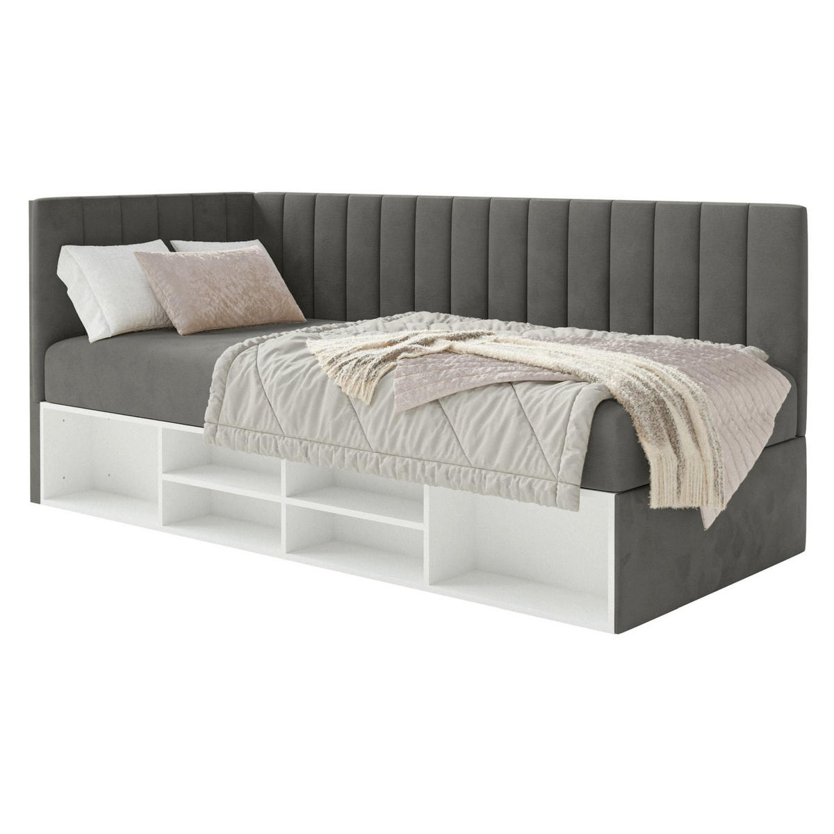 JUGENDBETT Ventrio Dunkelgrau Easy-Clean-Samtbezug 90x200 cm - Dunkelgrau, Kunststoff/Textil (90/200cm) - Selsey