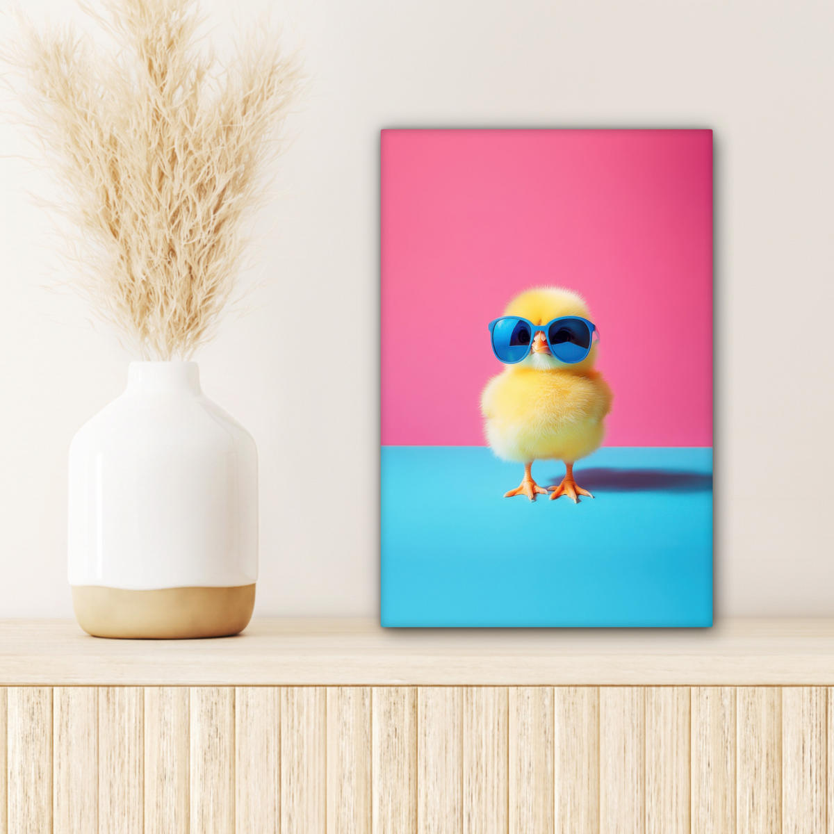 LEINWANDBILD Chick - Sonnenbrille - Blau Deko Wohnzimmer 20x30 cm - Pink/Gelb, Textil (20/30cm) - MuchoWow