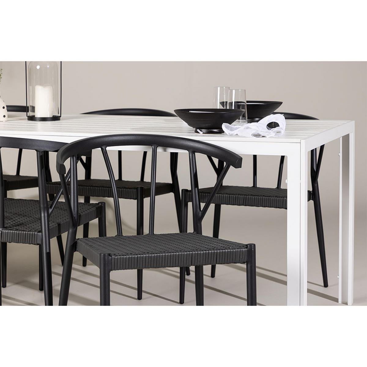 GARTENSET, Break, Tisch Weiß, Stühle Schwarz, Metall, 90 x 205 x 75 cm, 7-teilig - Weiß, Metall - ebuy24