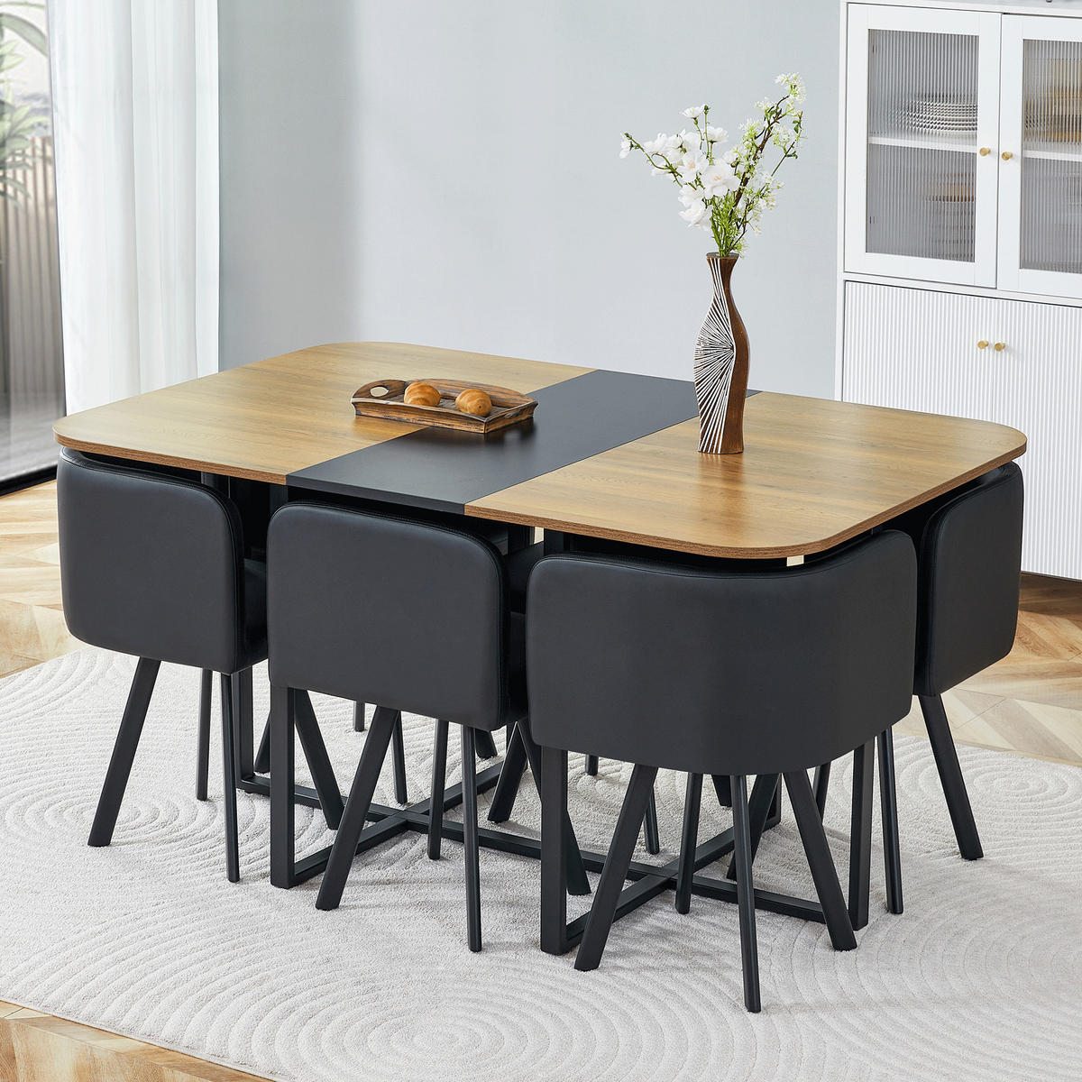 ESSGRUPPE DE-39496 ausziehbar, mit 4 Stühlen und Metallgestell Schwarz - Schwarz, Holzwerkstoff (150/79/100cm) - ComfortXL