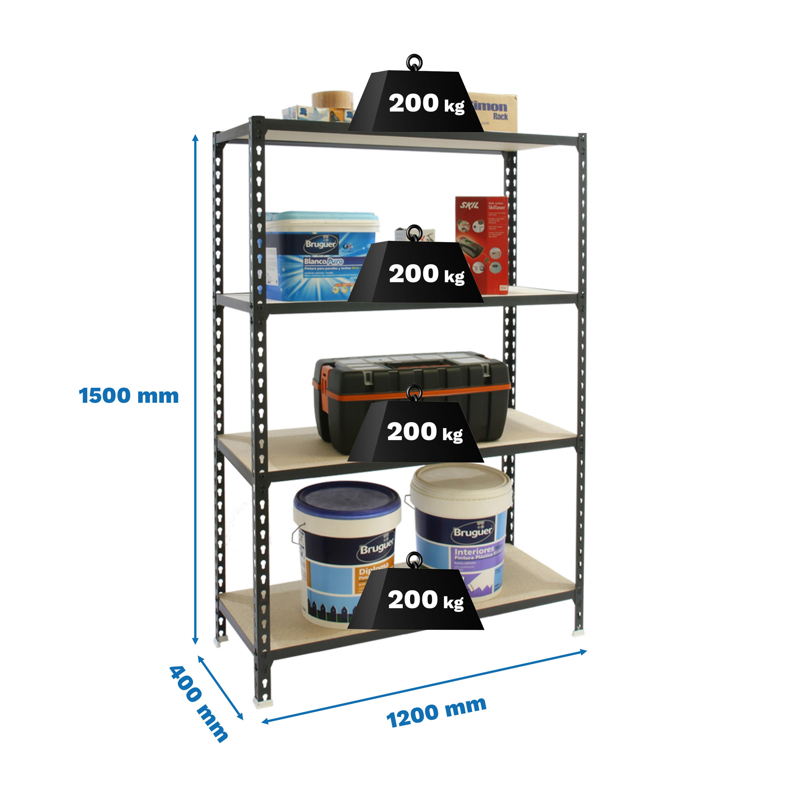 SCHWERLASTREGAL Mid Muli HxBxT 150 x 120 x 40 cm 4 Fachböden Fachlast 200 kg Anthrazit - Anthrazit, Metall (120/150/40cm) - PROREGAL