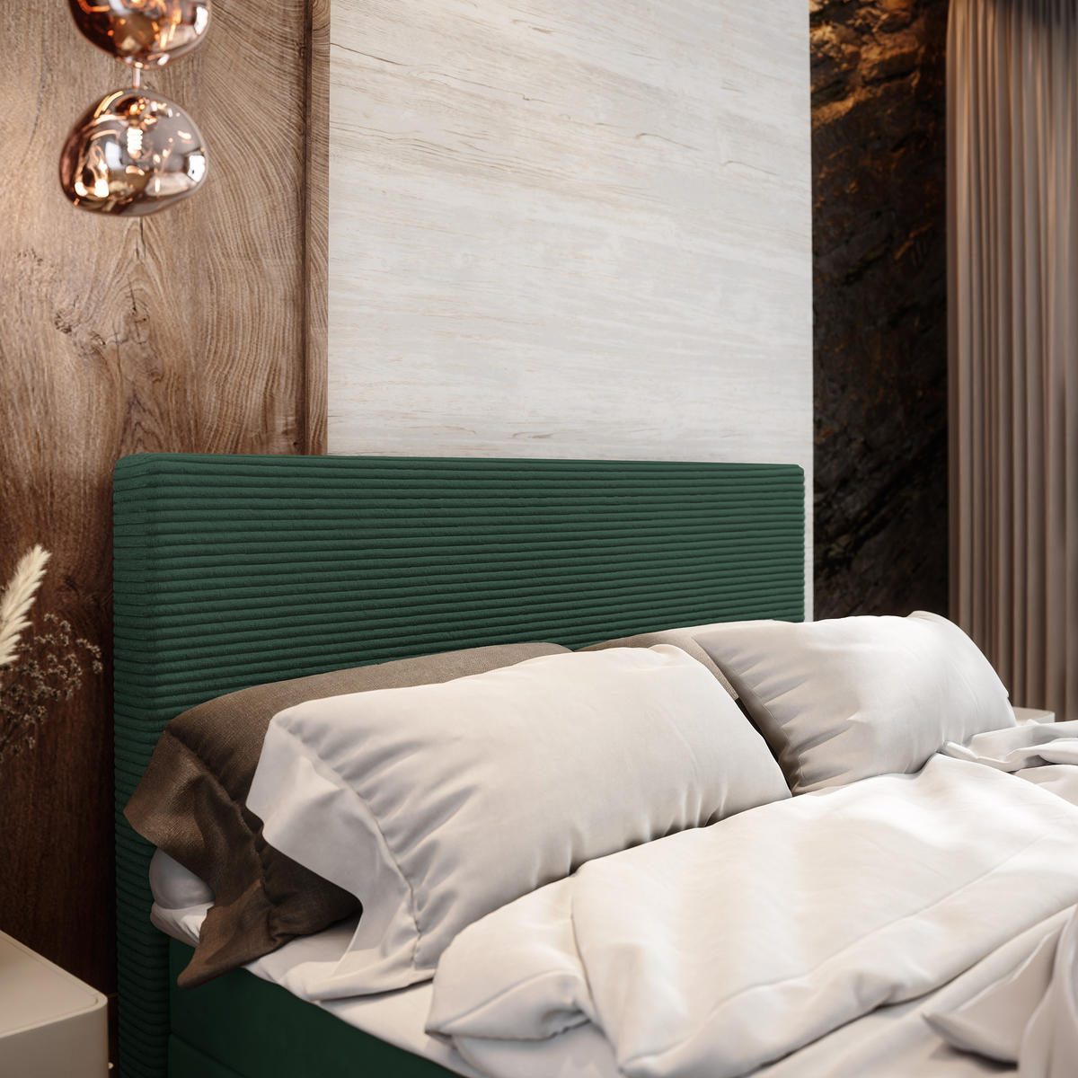 BOXBETT ALORIA 160x200 cm mit Matratze und Topper - Grün - Grün, Holz (160/200cm) - MASSENO