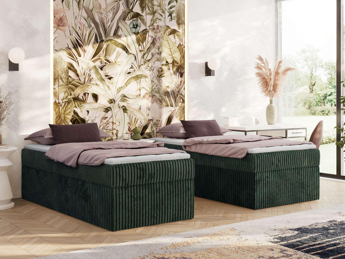 BOXBETT ZERO 90/200 - Dunkelgrün Cord - H4 - Topper Visco - Dunkelgrün, Textil (90/200cm) - MKS