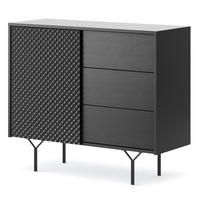 KOMMODE NEROCCI 97/83/38 cm mit 3 Schubladen 1 Türen Schwarz - Schwarz, Holzwerkstoff (97/83/38cm) - MASSENO