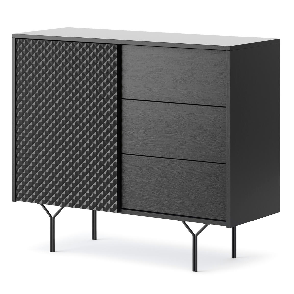 KOMMODE NEROCCI 97/83/38 cm mit 3 Schubladen 1 Türen Schwarz - Schwarz, Holzwerkstoff (97/83/38cm) - MASSENO