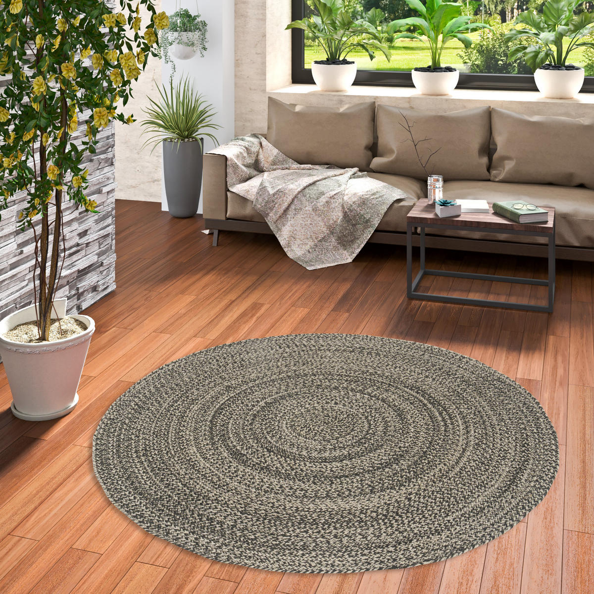 NATURFASER TEPPICH HANDGEFERTIGT JUTE KAYA RUND - Anthrazit, Textil (120/120cm) - Pergamon