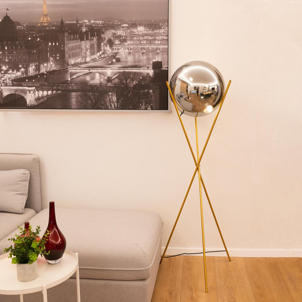 DREIBEIN-STEHLAMPE Sphere Gold/Rauch - Goldfarben, Glas (40/40/160cm) - s.luce