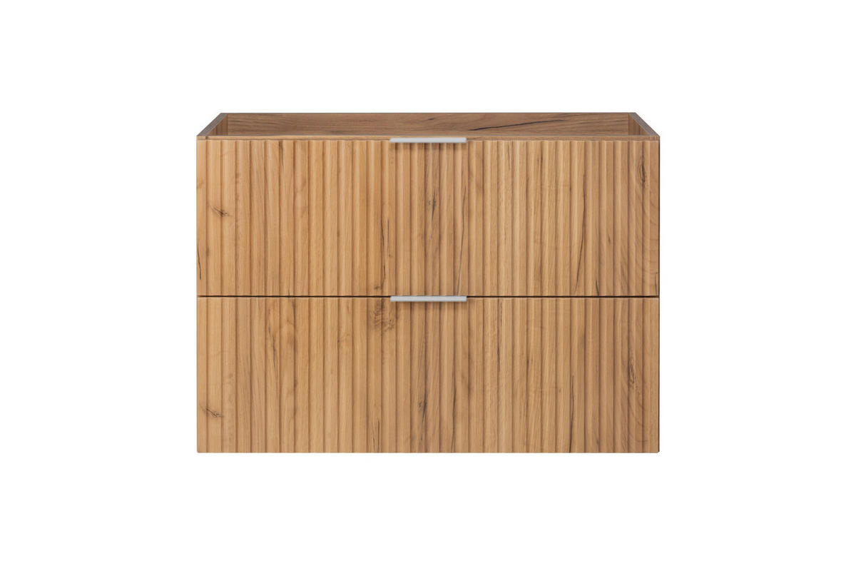 WASCHBECKUNTERSCHRANK, Eiche Craft, 80 x 57 x 46 cm, Griff silber, ohne Arbeitsplatte - Eichefarben/Silberfarben, Holzwerkstoff (80/57/46cm) - 3XE LIVING