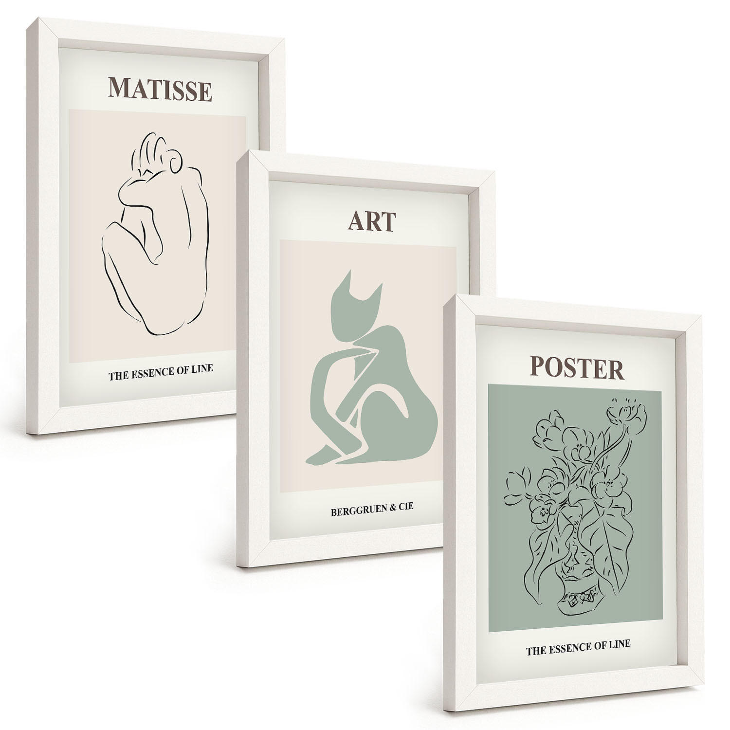 BILDER SET 3er Set - 20x30 cm Weißer Rahmen - Matisse Grün Beige Poster - Weiß, Kunststoff (20/30cm) - TULUP