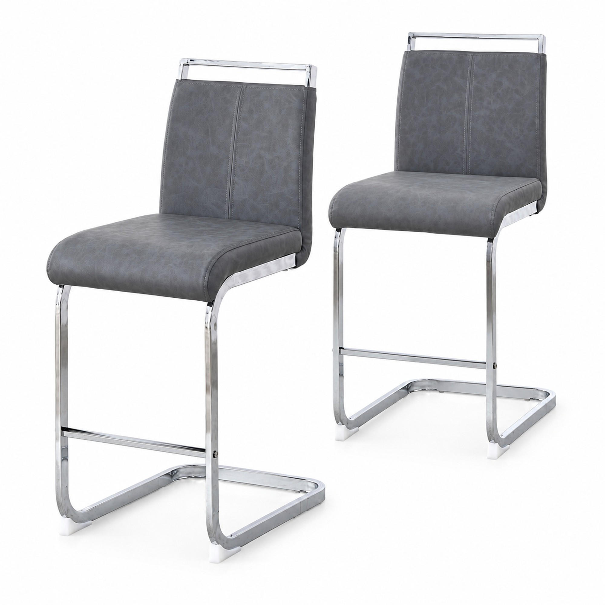 BARHOCKER 2er-Set 96,5 cm Dunkelgrau mit PU-Bezug - Dunkelgrau, Metall (46.5/96.5/38.9cm) - MIVRAY