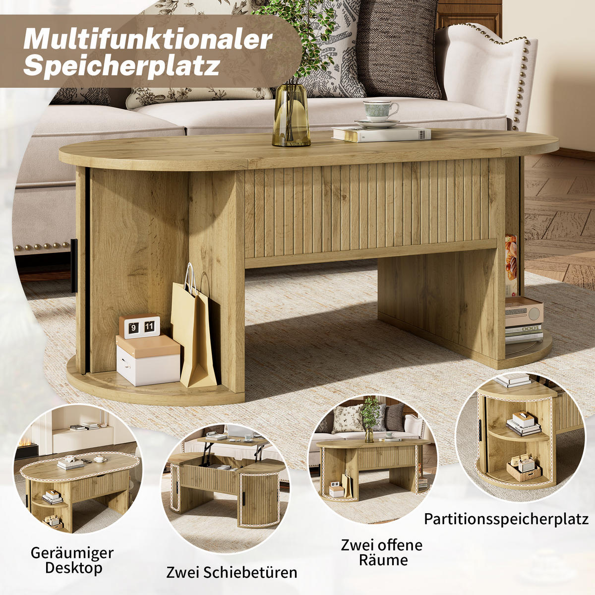 COUCHTISCH Eiche - Naturfarben, Holzwerkstoff (105/50/40.5cm)