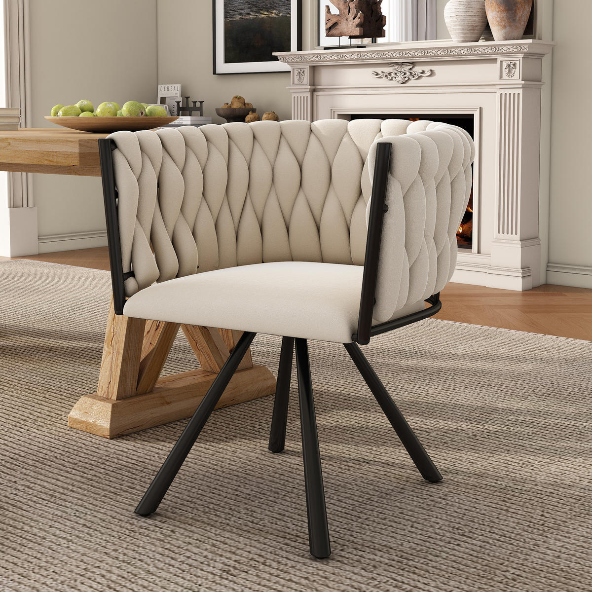 ESSZIMMERSTUHL 6er Samt Drehstuhl Metallbeine Beige Luxus - Beige, Textil (56/71/61cm) - FLIEKS