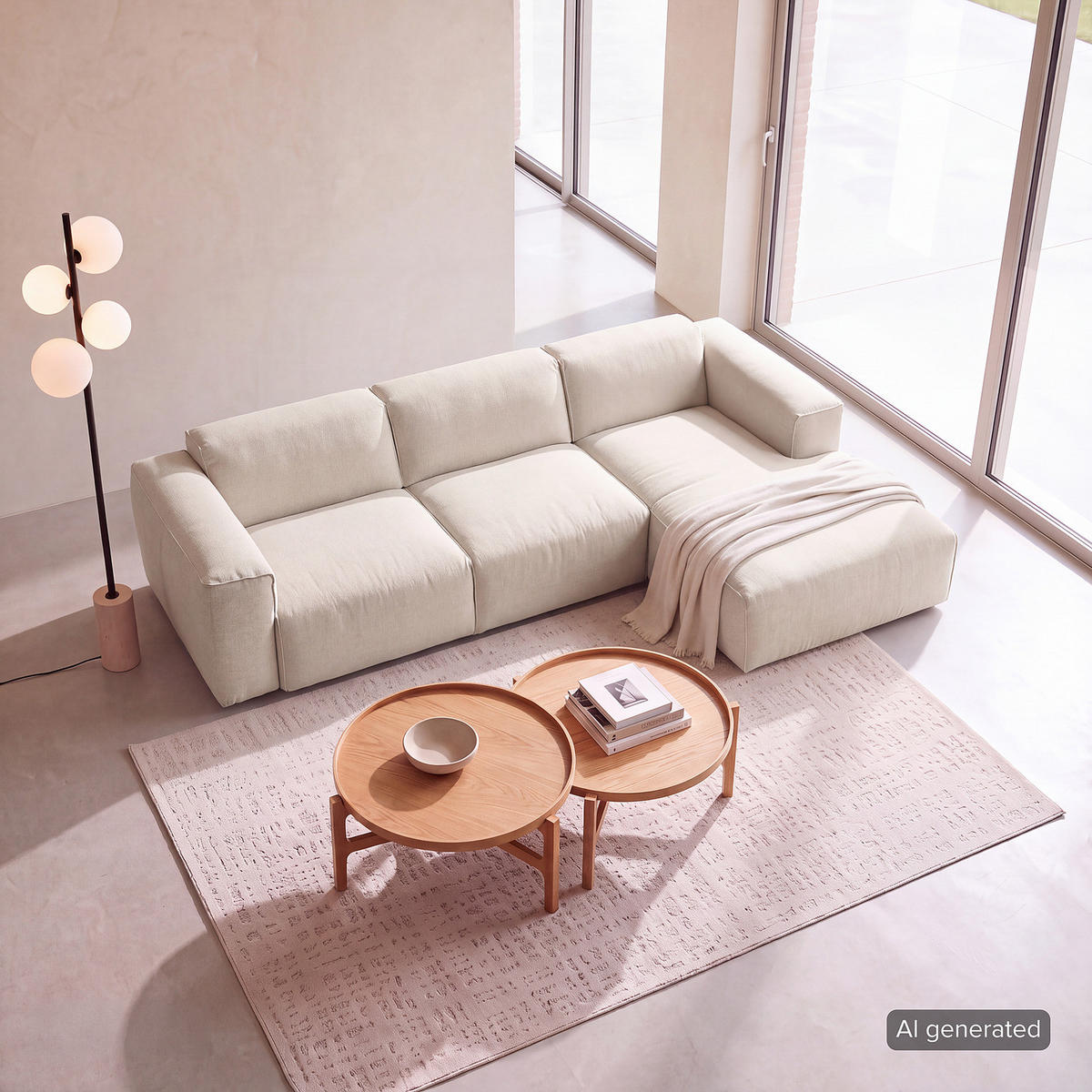 3-SITZER ECKSOFA mit Longchair - Beige/Schwarz, Kunststoff/Textil (284/173cm) - home24
