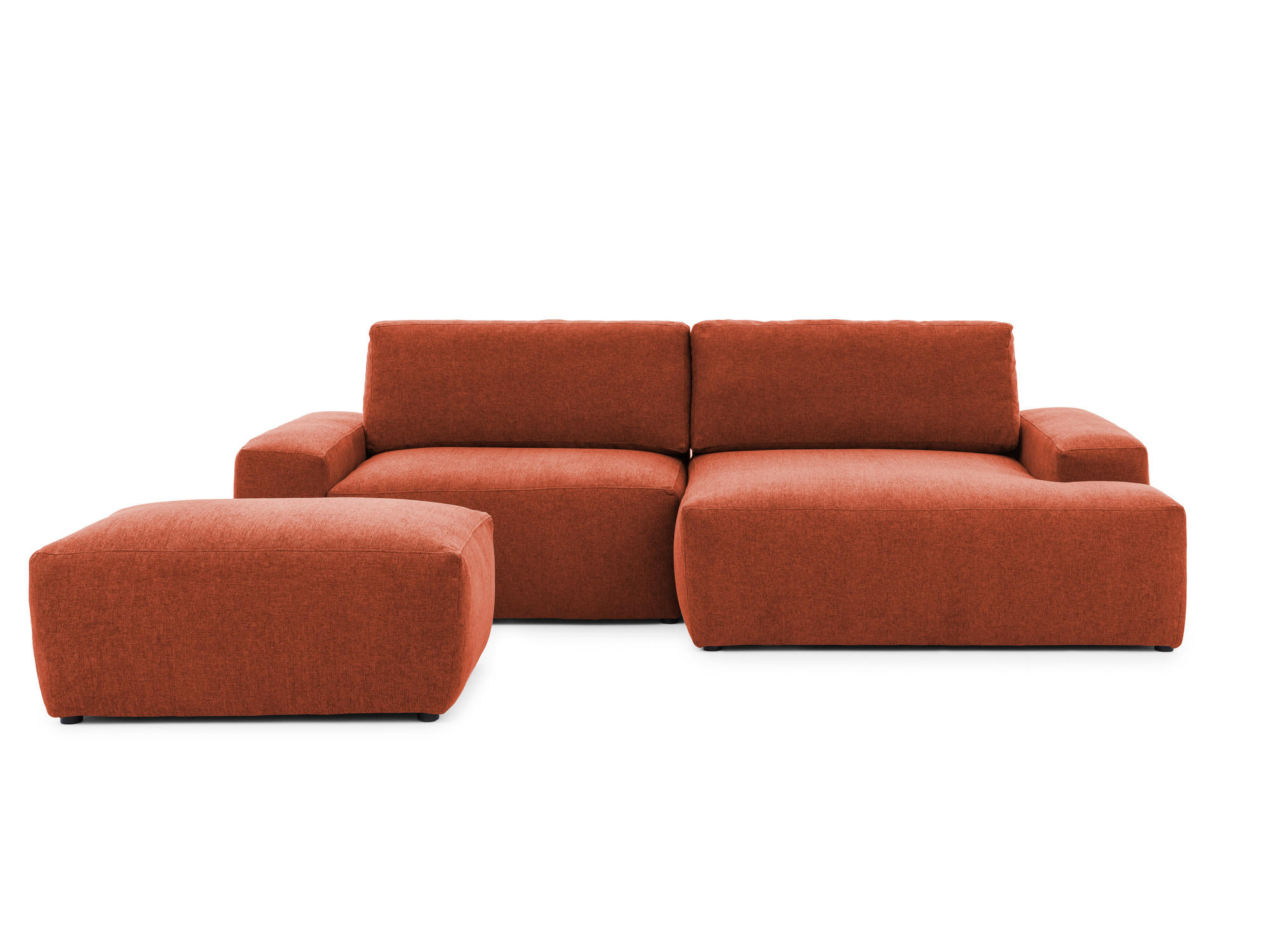 ECKSOFA inkl. Hocker Lennon aus Terrakotta Strukturstoff mit Schlaffunktion und Bettkasten - Terracotta/Schwarz, Holz/Kunststoff (264/137cm) - S-Style