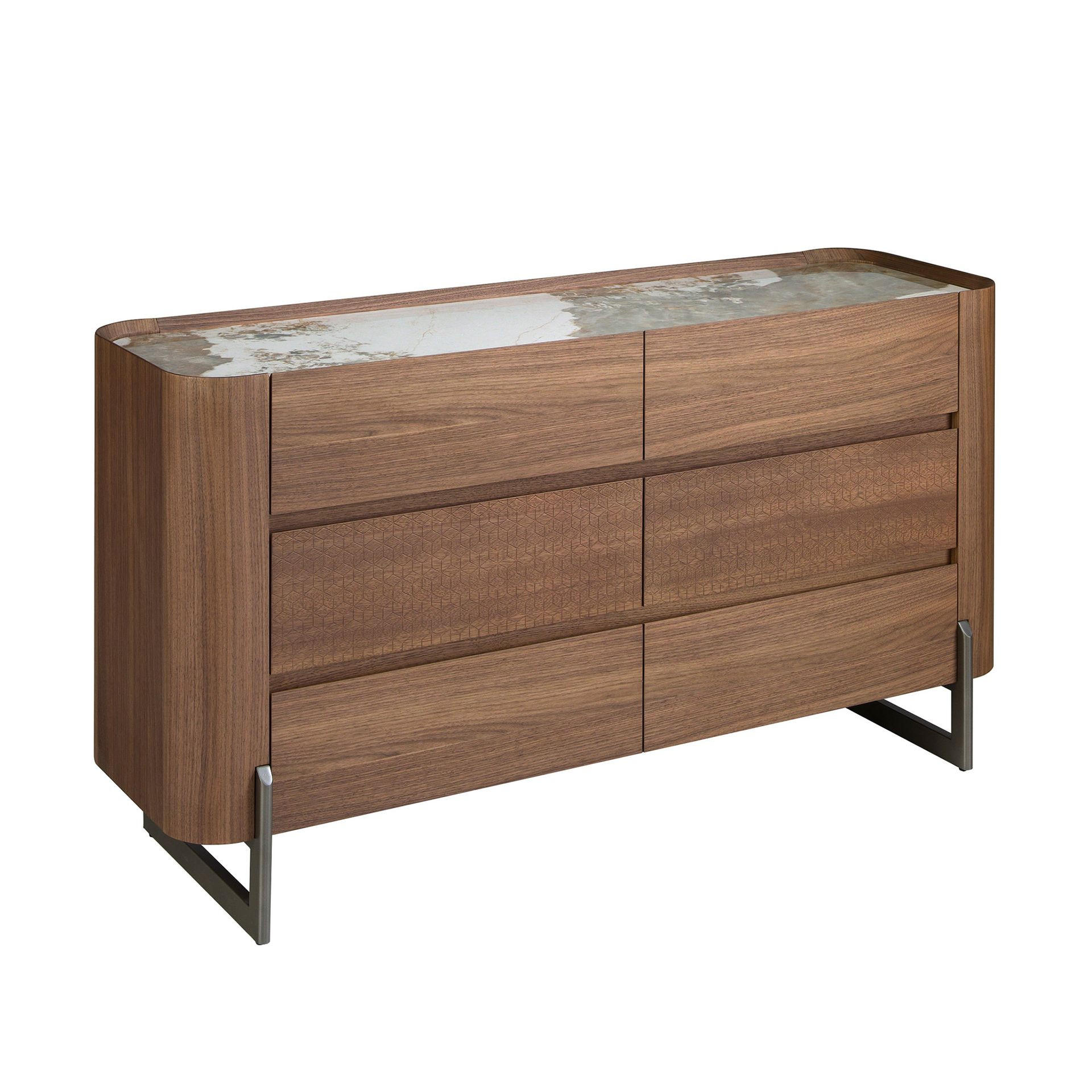 KOMMODE Kommode aus Nussbaum und dunklem Metallstahl mit Porzellanmarmorplatte 145/45/78 cm - Walnussfarben/Weiß, Holz (145/78/45cm) - ANGEL CERDA